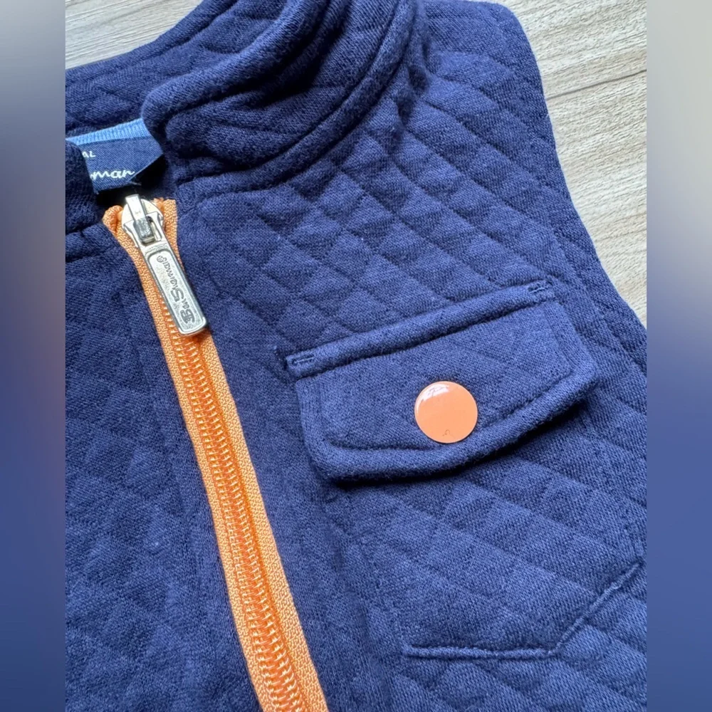Ben Sherman blue quilted vest full orange zipper chest pocket Size 3T